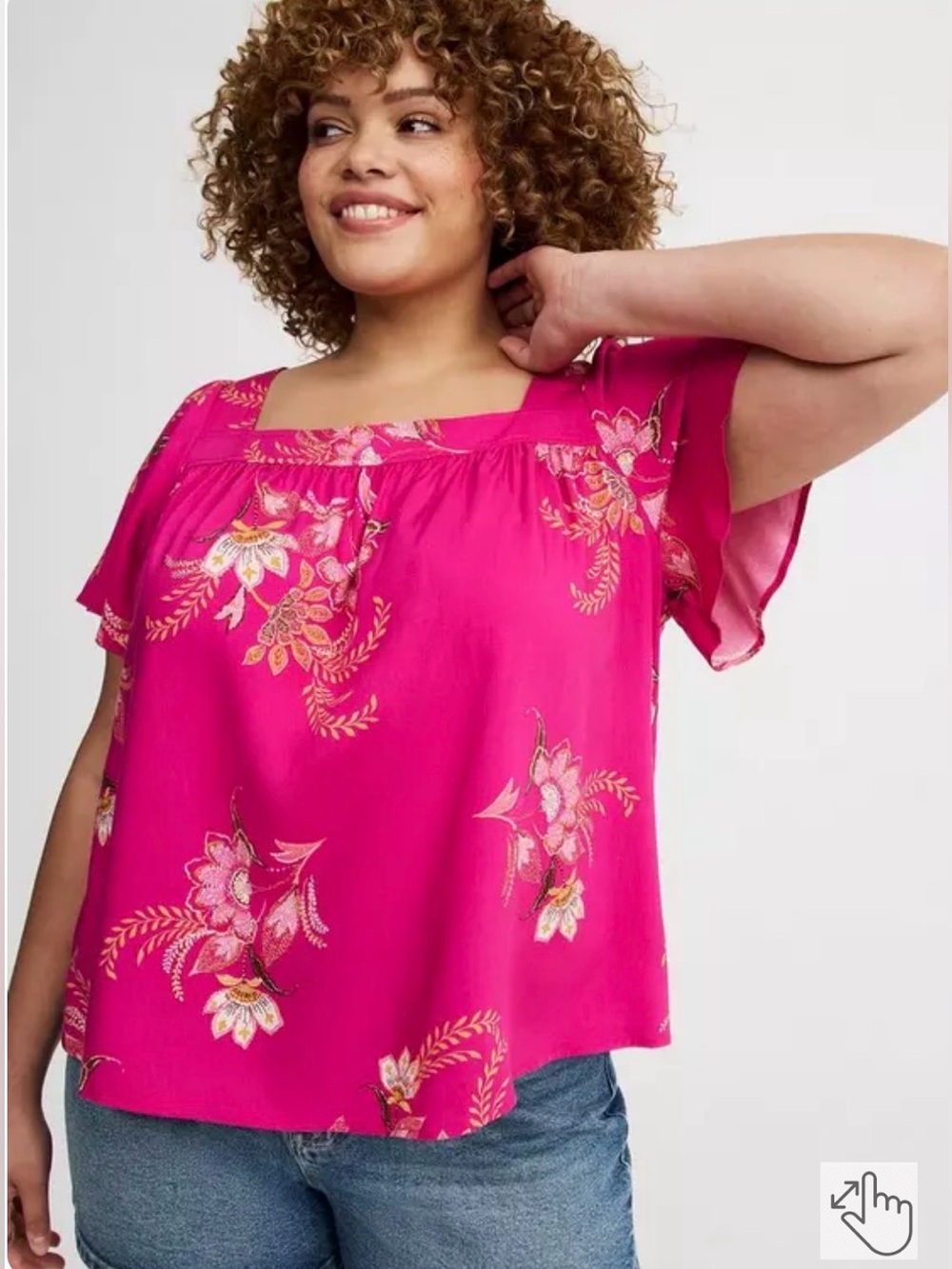 Torrid Challis flutter sleeve Tropical floral square neck top blouse sz 0=L12